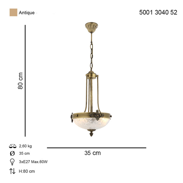 Lustra HubRom, YENI LOST 5001-3040-52 30x30xHmax80 cm 3xE14-40W Antiq