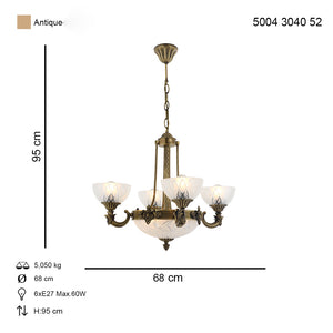 Lustra HubRom, YENI LOST 5004-3040-52 65x65xHmax95 cm 4xE27-60W + 3xE14-40W Antiq