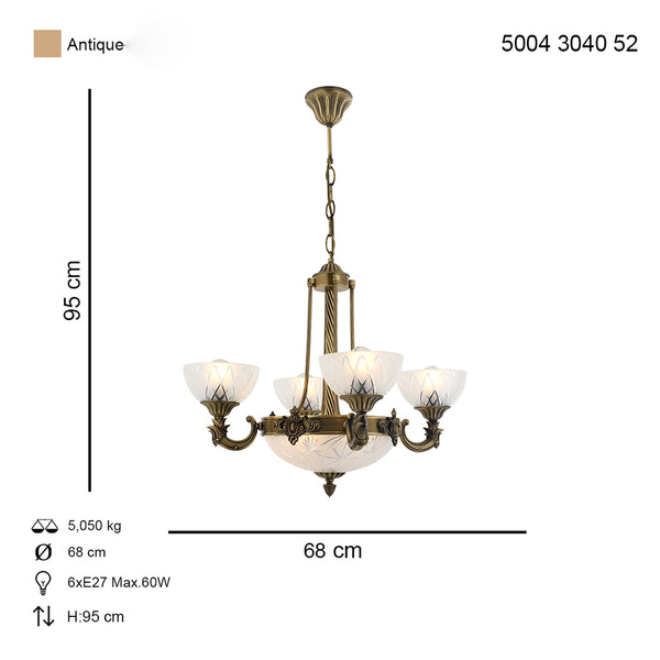 Lustra HubRom, YENI LOST 5004-3040-52 65x65xHmax95 cm 4xE27-60W + 3xE14-40W Antiq