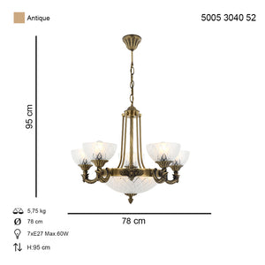 Lustra HubRom, YENI LOST 5005-3040-52 78x78xHmax95 cm 5xE27-60W + 3xE14-40W Antiq
