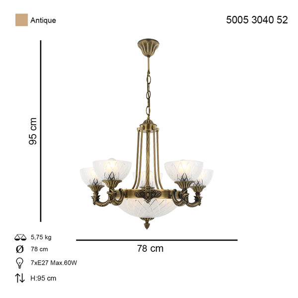 Lustra HubRom, YENI LOST 5005-3040-52 78x78xHmax95 cm 5xE27-60W + 3xE14-40W Antiq