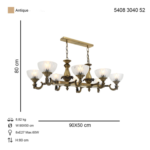 Lustra HubRom, YENI LOST 5408-3040-52 90x90x50xHmax80 cm 8xE27-60W Antiq