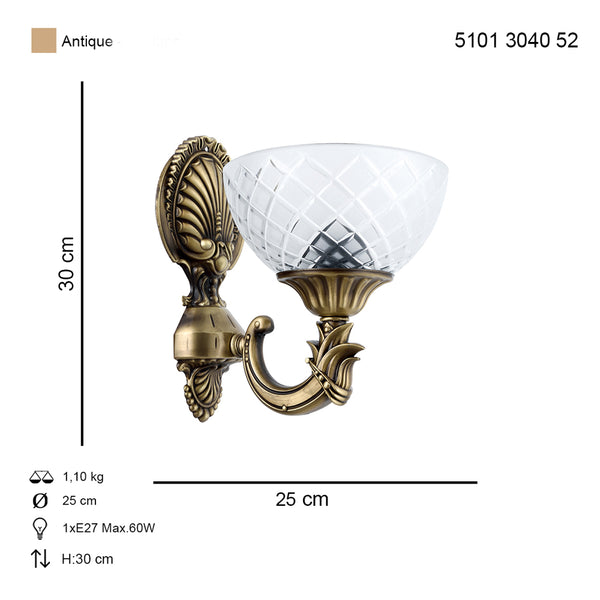 Aplica HubRom, YENI LOST 5101-3040-52 25x25xHmax25 cm 1xE27-60W Antiq