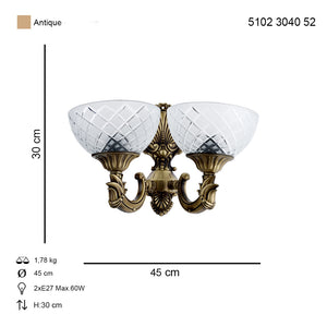 Aplica HubRom, YENI LOST 5102-3040-52 40x40xHmax25 cm 2xE27-60W Antiq