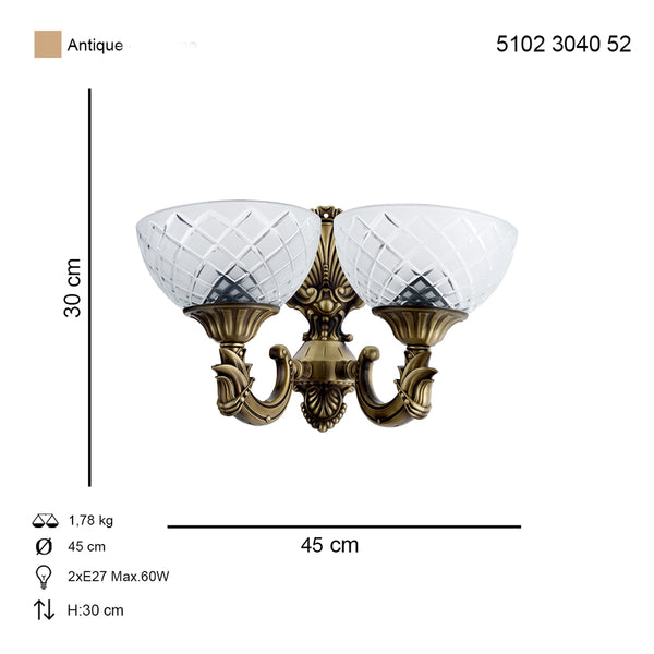 Aplica HubRom, YENI LOST 5102-3040-52 40x40xHmax25 cm 2xE27-60W Antiq