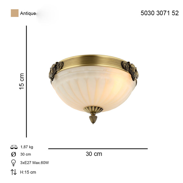 Plafoniera HubRom, MASS 5030-3071-52 30x30xHmax15 cm, 3xE14-40W 30 CM AR Antiq