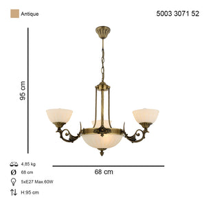 Lustra HubRom, MASS 5003-3071-52 68x68xHmax95 cm 3xE27-60W + 3xE14-40W Antiq