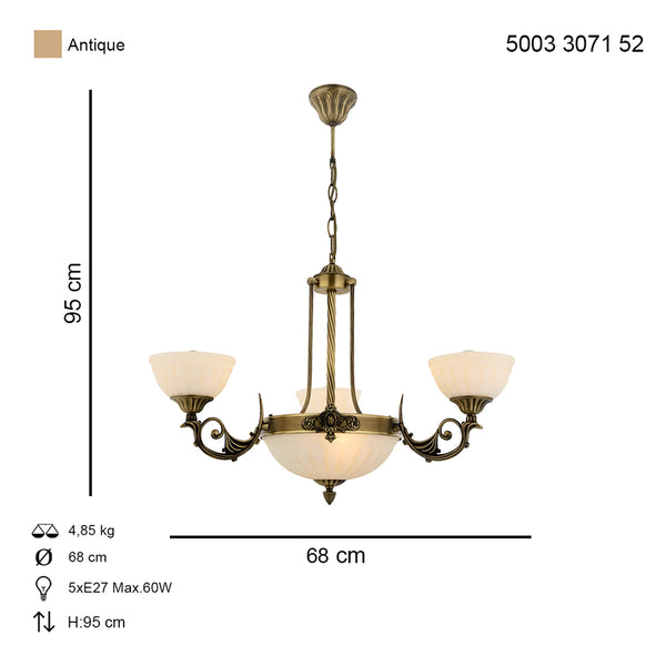 Lustra HubRom, MASS 5003-3071-52 68x68xHmax95 cm 3xE27-60W + 3xE14-40W Antiq