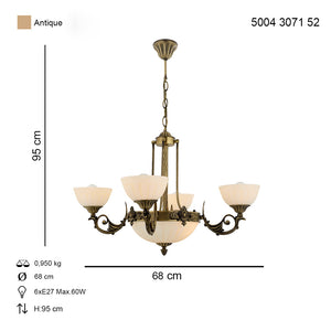 Lustra HubRom, MASS 5004-3071-52 68x68xHmax95 cm 4xE27-60W + 3xE14-40W Antiq