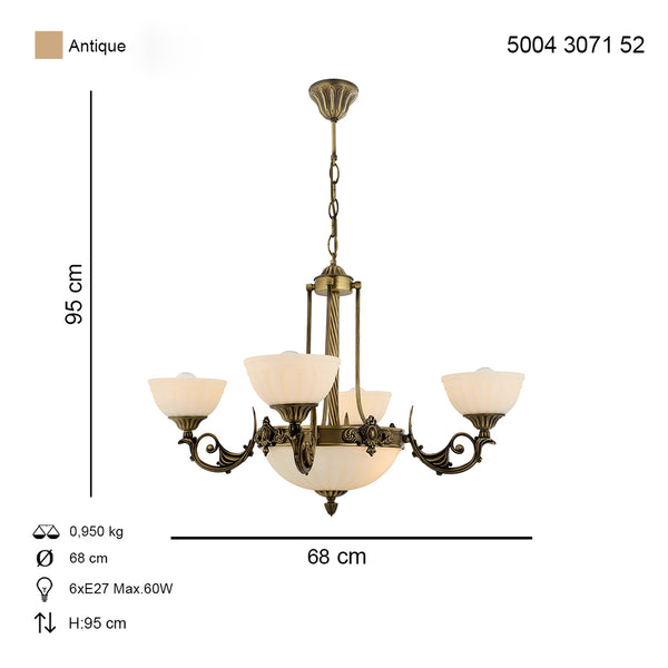 Lustra HubRom, MASS 5004-3071-52 68x68xHmax95 cm 4xE27-60W + 3xE14-40W Antiq