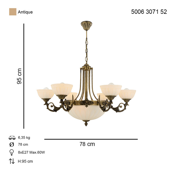 Lustra HubRom, MASS 5006-3071-52-52 78x78xHmax95 cm 6xE27-60W + 3xE14-40W Antiq