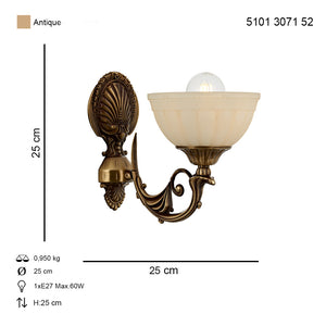 Aplica HubRom, MASS 5101-3071-52 25x25xHmax25 cm 1xE27-60W Antiq