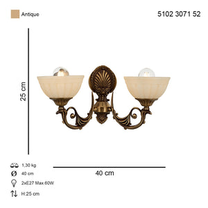 Aplica HubRom, MASS 5102-3071-52 40x40xHmax25 cm 2xE27-60W Antiq