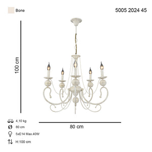 Lustra HubRom, KASGAR 5005-2024-45 80x80xHmax100 cm 5xE14-40W Crem Patina Auriu