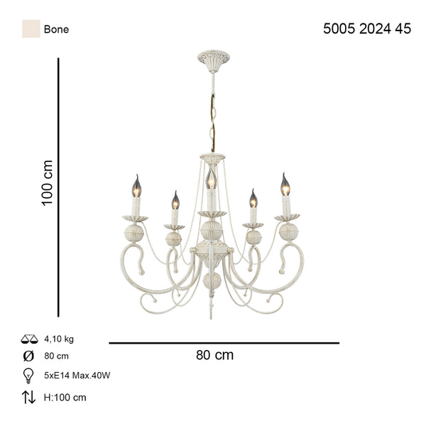 Lustra HubRom, KASGAR 5005-2024-45 80x80xHmax100 cm 5xE14-40W Crem Patina Auriu