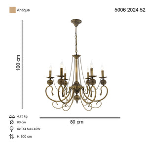 Lustra HubRom, KASGAR 5006-2024-52 80x80xHmax100 cm 6xE14-40W Antiq