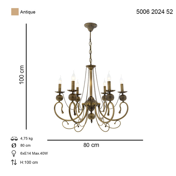 Lustra HubRom, KASGAR 5006-2024-52 80x80xHmax100 cm 6xE14-40W Antiq
