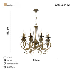 Lustra HubRom, KASGAR 5008-2024-52 80x80xHmax100 cm 8xE14-40W Antiq