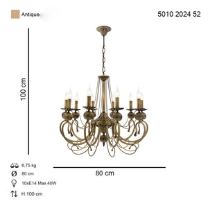Lustra HubRom, KASGAR 5010-2024-52 80x80xHmax100 cm 10xE14-40W Antiq