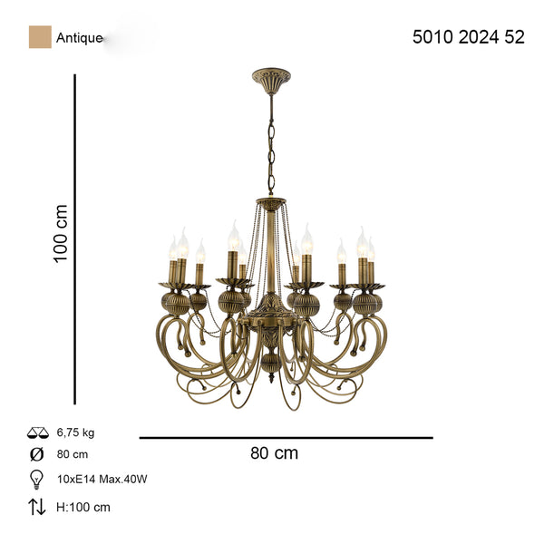 Lustra HubRom, KASGAR 5010-2024-52 80x80xHmax100 cm 10xE14-40W Antiq