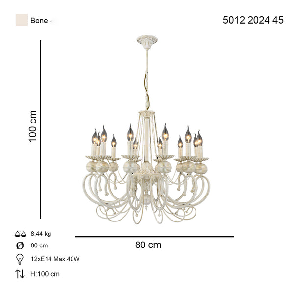 Lustra HubRom, KASGAR 5012-2024-45 90x90xHmax120 cm 12xE14-40W Crem Patina Auriu