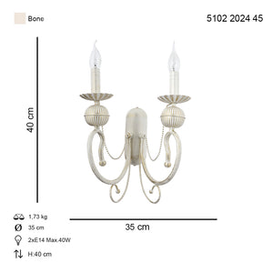 Aplica HubRom, KASGAR 5102-2024-45 35x35xHmax40 cm 2xE27-60W Crem Patina Auriu