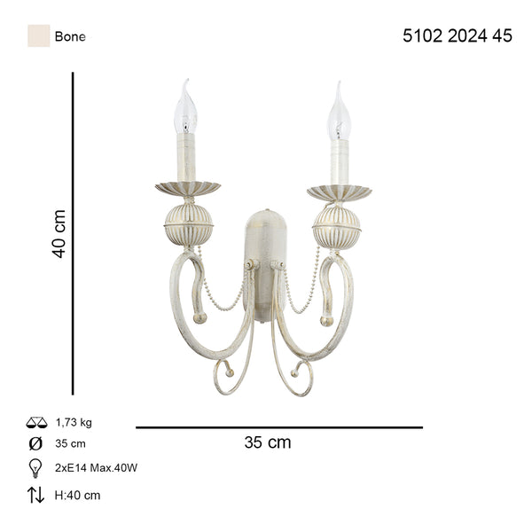 Aplica HubRom, KASGAR 5102-2024-45 35x35xHmax40 cm 2xE27-60W Crem Patina Auriu