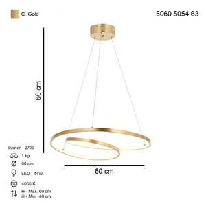 Lustra Led HubRom, LUNDRA Auriu 5060-5054-63 60x60xHmax40-60 cm 44 W / 4000 K Lumina Calda,Rece,Neutra