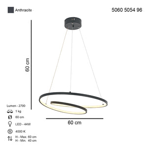 Lustra Led HubRom, LUNDRA Antracit 5060-5054-96 60x60xHmax40-60 cm 44 W / 4000 K Lumina Calda,Rece,Neutra