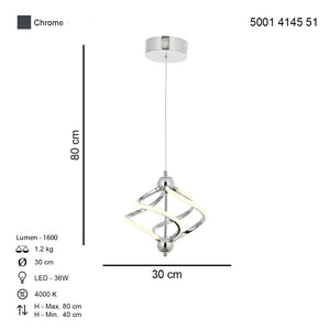 Lustra Led HubRom, RAVENA Crom 5001-4145-51 30x30xHmax40-80 cm 36 W / 4000 K Lumina Calda,Rece,Neutra