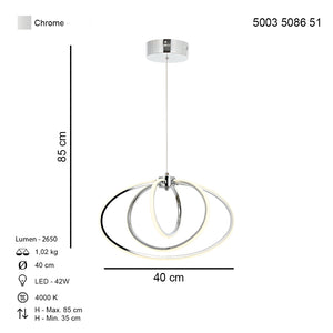 Lustra Led HubRom, VARNA Crom 5003-5086-51 40x40xHmax35-85 cm 42 W / 4000 K Lumina Calda,Rece,Neutra