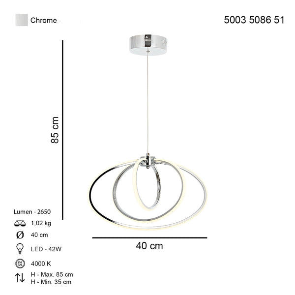 Lustra Led HubRom, VARNA Crom 5003-5086-51 40x40xHmax35-85 cm 42 W / 4000 K Lumina Calda,Rece,Neutra