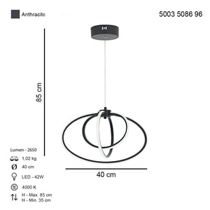 Lustra Led HubRom, VARNA Antarcit 5003-5086-96 40x40xHmax35-85 cm 42 W / 4000 K Lumina Calda,Rece,Neutra