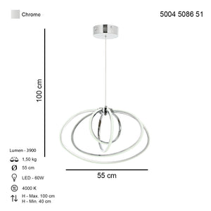 Lustra Led HubRom, VARNA Antarcit 5004-5086-51 55x55xHmax40-100 cm 60 W / 4000 K Lumina Calda,Rece,Neutra