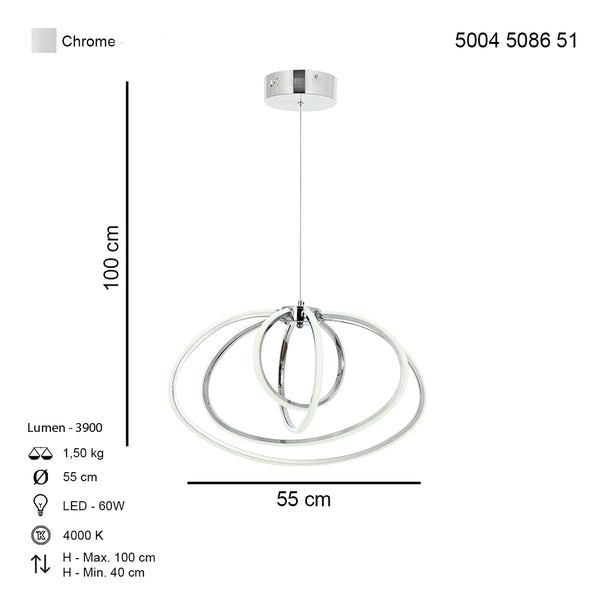 Lustra Led HubRom, VARNA Antarcit 5004-5086-51 55x55xHmax40-100 cm 60 W / 4000 K Lumina Calda,Rece,Neutra