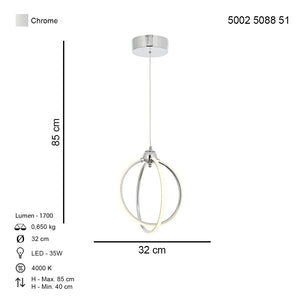 Lustra Led HubRom, PLEVNE Crom 5002-5088-51 32x32xHmax85 cm 35 W / 1700L/4000K Lumina Neutra