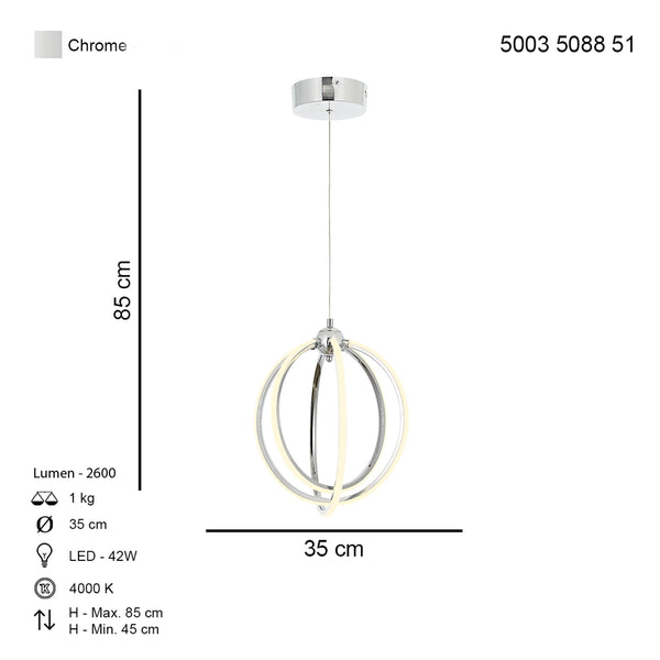 Lustra Led HubRom, PLEVNE Crom 5003-5088-51 35x35xHmax85 cm 42 W / 2600L/4000K Lumina Neutra
