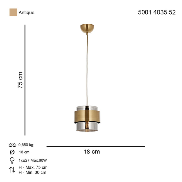 Lustra HubRom, ROZA 5001-4035-52 18x18xHmax75 cm 1xE27-60W Antiq