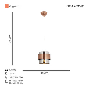 Lustra HubRom, ROZA 5001-4035-81 18x18xHmax75 cm 1xE27-60W Cupru