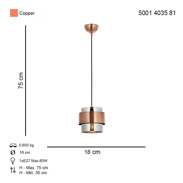Lustra HubRom, ROZA 5001-4035-81 18x18xHmax75 cm 1xE27-60W Cupru