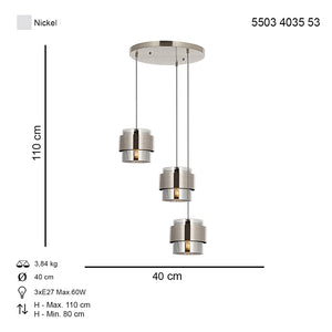 Lustra HubRom, ROZA 5503-4035-53 40x40xHmax110 cm 3xE27-60W Crom Satinat