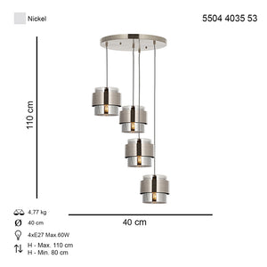 Lustra HubRom, ROZA 5504-4035-53 40x40xHmax110 cm 4xE27-60W Crom Satinat