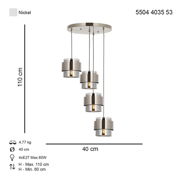 Lustra HubRom, ROZA 5504-4035-53 40x40xHmax110 cm 4xE27-60W Crom Satinat