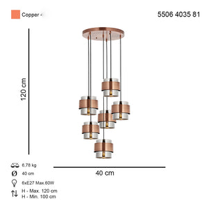 Lustra HubRom, ROZA 5506-4035-81 40x40xHmax120 cm 4xE27-60W Cupru