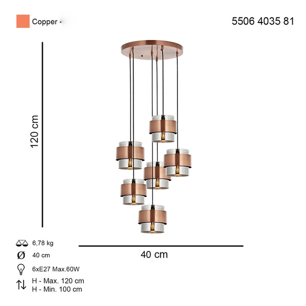 Lustra HubRom, ROZA 5506-4035-81 40x40xHmax120 cm 4xE27-60W Cupru