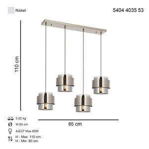 Lustra HubRom, ROZA 5404-4035-53 65x65x20xHmax75 cm 4xE27-60W Crom Satinat