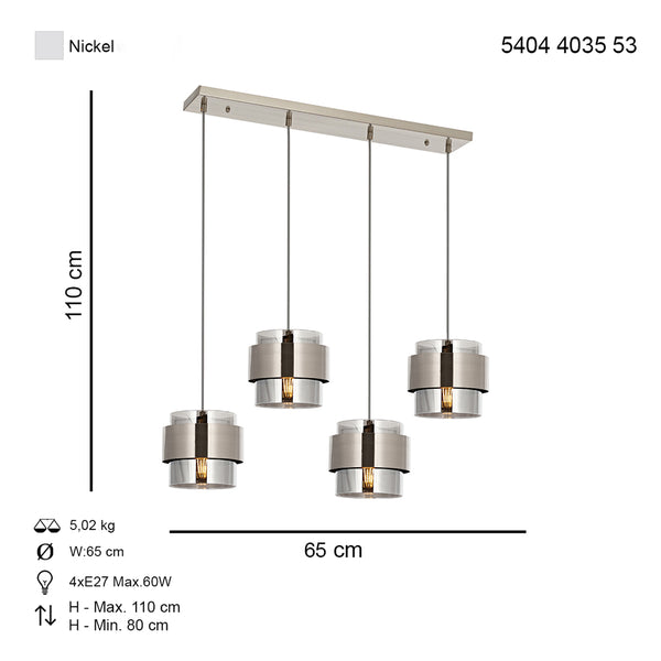Lustra HubRom, ROZA 5404-4035-53 65x65x20xHmax75 cm 4xE27-60W Crom Satinat