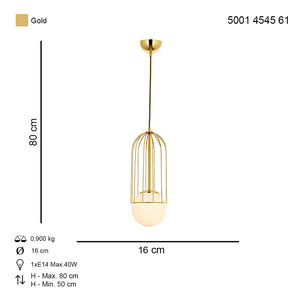 Lustra HubRom, CAPOLA 5001-4545-61 21x21xHmax40 cm 1xE27-60W Auriu