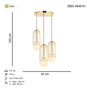 Lustra HubRom, CAPOLA 5503-4545-61 40x40xHmax120 cm 3xE27-60W Auriu