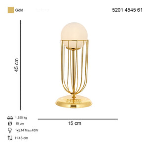 Veioza HubRom, CAPOLA 5201-4545-61 30x15xHmax45 cm 1xE27-60W Auriu
